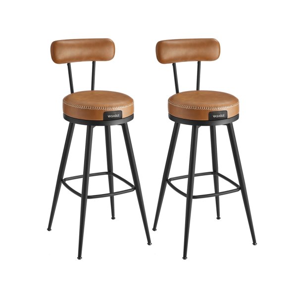 Barstol med kunstl�der - s�t med 2 - s�deh�jde 76 cm - brun