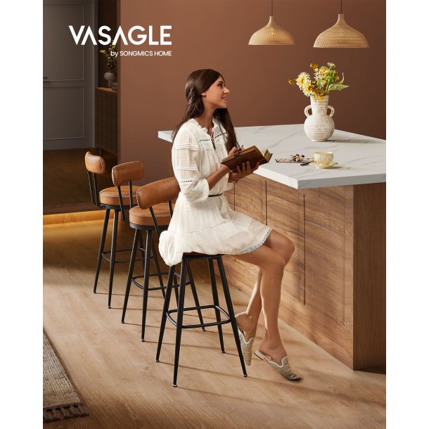Barstol med kunstl�der - s�t med 2 - s�deh�jde 76 cm - brun