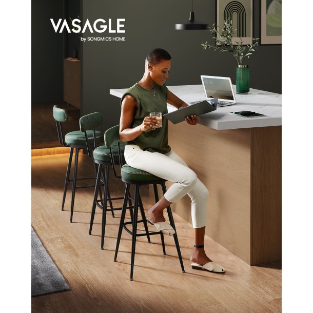 Barstol med kunstl�der - s�t med 2 - s�deh�jde 76 cm - gr�n