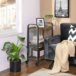 Serveringsvogn p� hjul - barvogn med 3 hylder - rustik brun