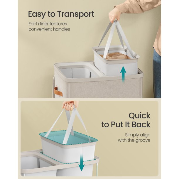 Vasket�jskurv med 2 rum - 2 vasket�jsposer - 170 liter - beige