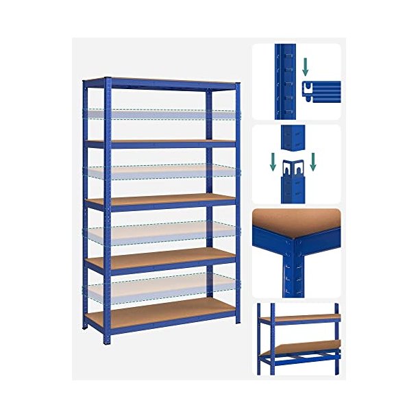 St�lreol med 5 hylder - lagerreol - bl� reol 200 x 120 x 60