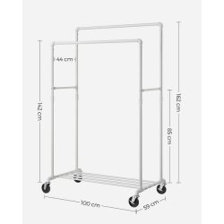 T�jstativ i vandr�r look med hjul, hylde og dobbelt t�jstang