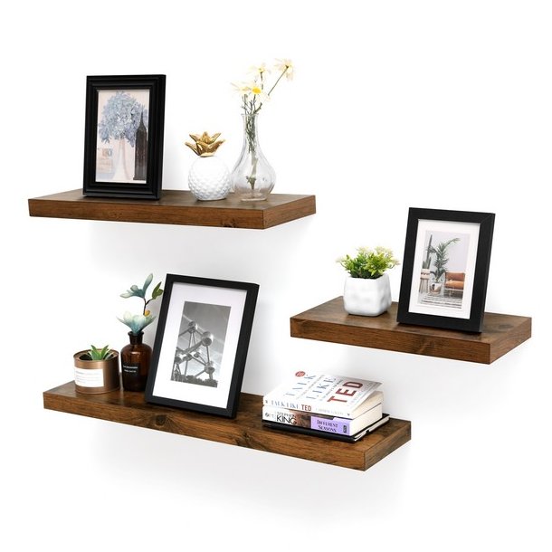 Hylde i tr� - v�gh�ngt tr�hylde - rustik brun v�ghylde 60 x 20 cm