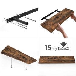 Hylde i tr� - v�gh�ngt tr�hylde - rustik brun v�ghylde 80 x 20 cm