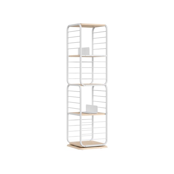 Reol - 360&deg; roterbar bogreol - hvid gulvreol - 43 x 43 x 158