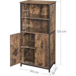 Reol - gulvreol med 2 hylder og skab - rustik brun 60x35x125