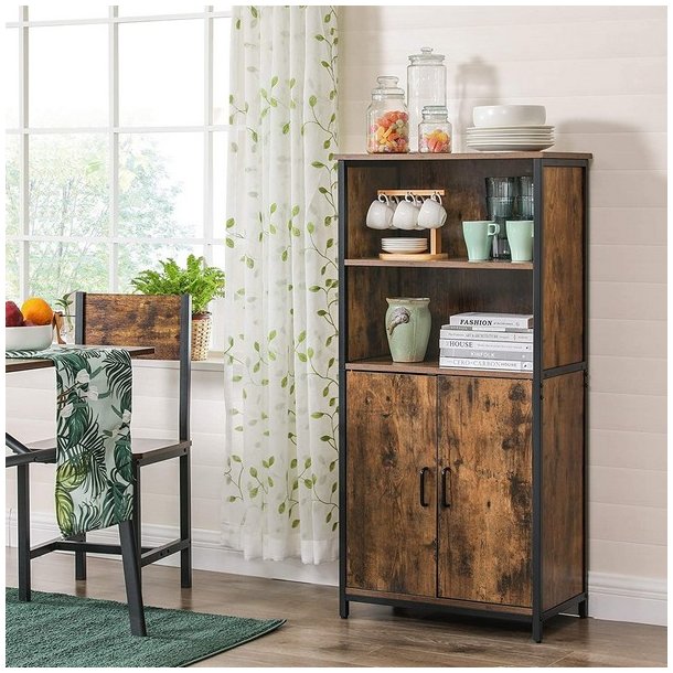 Reol - gulvreol med 2 hylder og skab - rustik brun 60x35x125