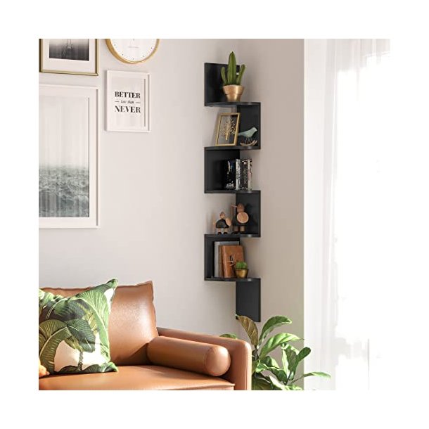 Hj�rnereol - v�gh�ngt bogreol med 5 hylder - sort reol