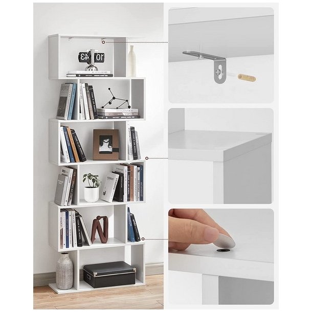 Reol - bogreol i industrielt design - hvid 190 x 24 x 70