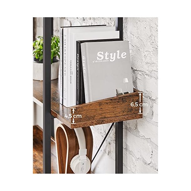 Bogreol - stuereol med 5 hylder - rustik brun 100 x 28 x 178