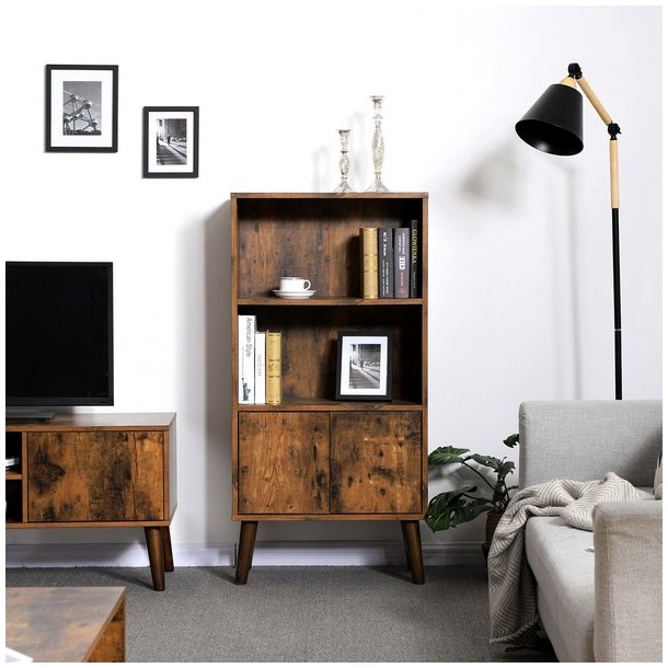 Reol - bogreol i industrielt design - rustik brun 120 x 30 x 60