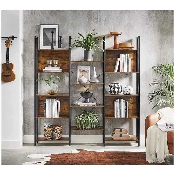 Reol - stor stuereol i industrielt design - rustik brun 158x24x166