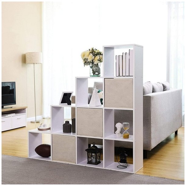 Rumdeler - fritst�ende bogreol i tr� - hvid 130 x 29 x 130