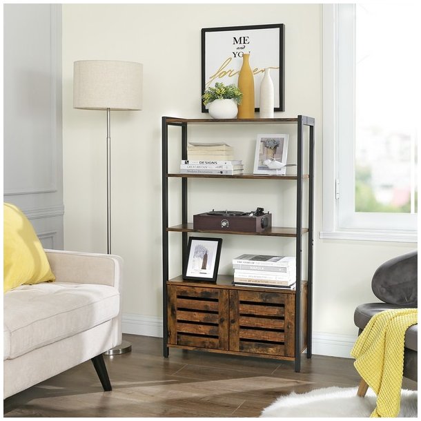 Bogreol - reol med 3 hylder - rustik brun reol 70 x 30 x 121,5