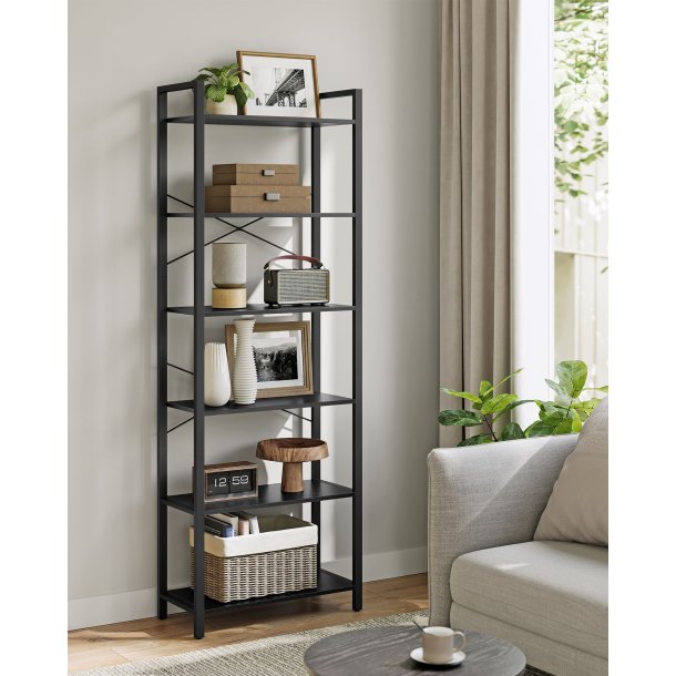 Reol - stuereol i industrielt design - sort 186 x 66 x 30