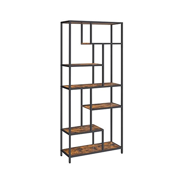 Bogreol med 6 hylder - gulvreol - rustik brun 30 x 80 x 180