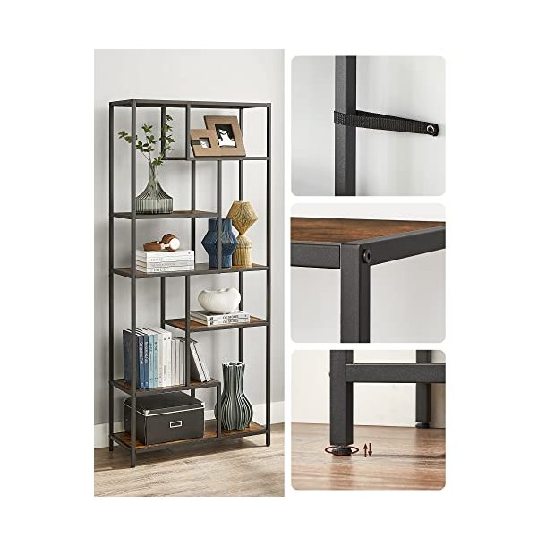 Bogreol med 6 hylder - gulvreol - rustik brun 30 x 80 x 180