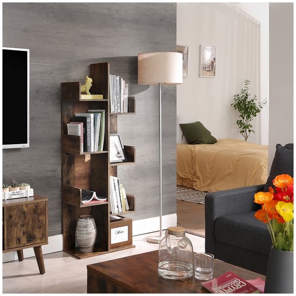 Reol - bogreol i industrielt design - rustik brun 140 x 50 x 25