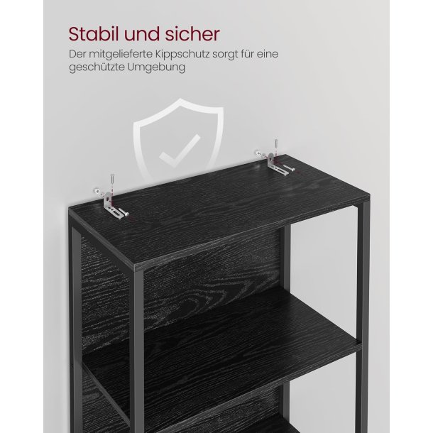 Bogreol med LED-lys - stuereol med 6 hylder - sort gulvreol