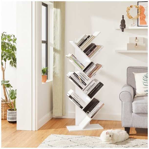 Reol med hylder til b�ger - bogreol - hvid 50 x 25 x 142