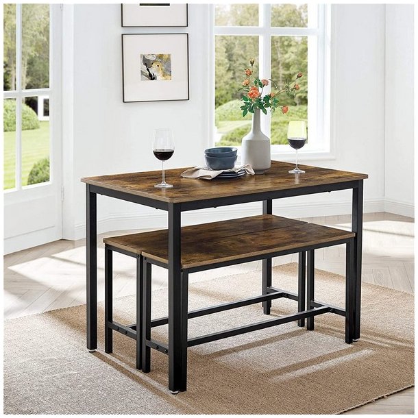 Spisebordss�t med spisebord og b�nke i industrielt design