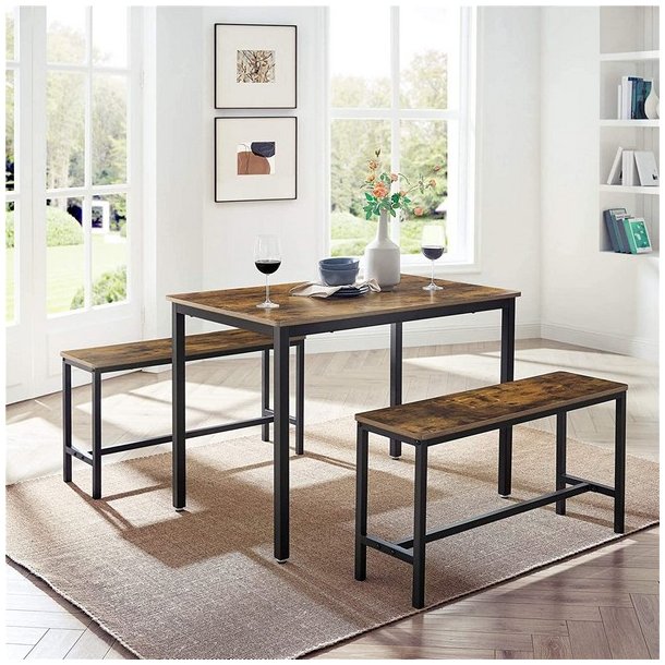 Spisebordss�t med spisebord og b�nke i industrielt design