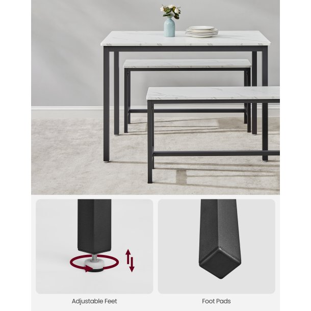 Spisebordss�t med spisebord og b�nke - b�nkes�t - marmor hvid