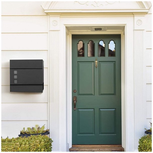 Brevkasse med avisr�r - v�gh�ngt postkasse - sort brevkasse