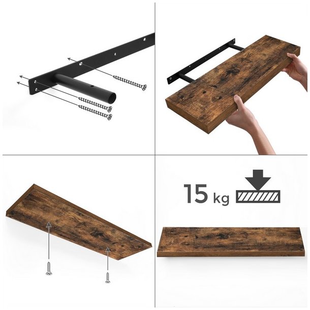 Hylde i tr� - v�gh�ngt tr�hylde - rustik brun v�ghylde 60 x 20 cm