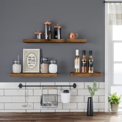 Hylde i tr� - v�gh�ngt tr�hylde - rustik brun v�ghylde 80 x 20 cm