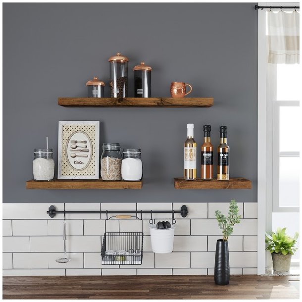 Hylde i tr� - v�gh�ngt tr�hylde - rustik brun v�ghylde 80 x 20 cm