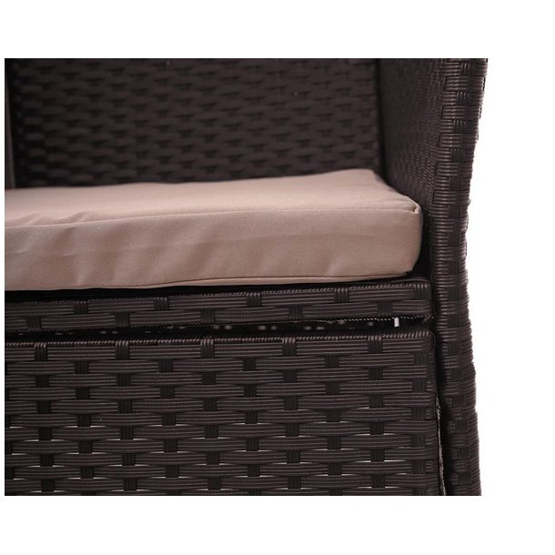 Polyrattan havebnk med bord - brun 2 personers havesofa 132 cm