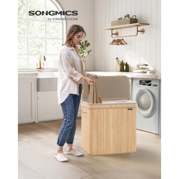 Vasket�jskurv i bambus med 3-delt vasket�jspose - 150 liter - brun