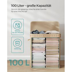 Vasket�jskurv i bambus med vasket�jspose - 100 liter - brun