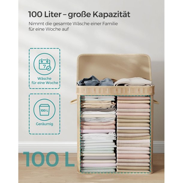 Vasket�jskurv i bambus med vasket�jspose - 100 liter - brun