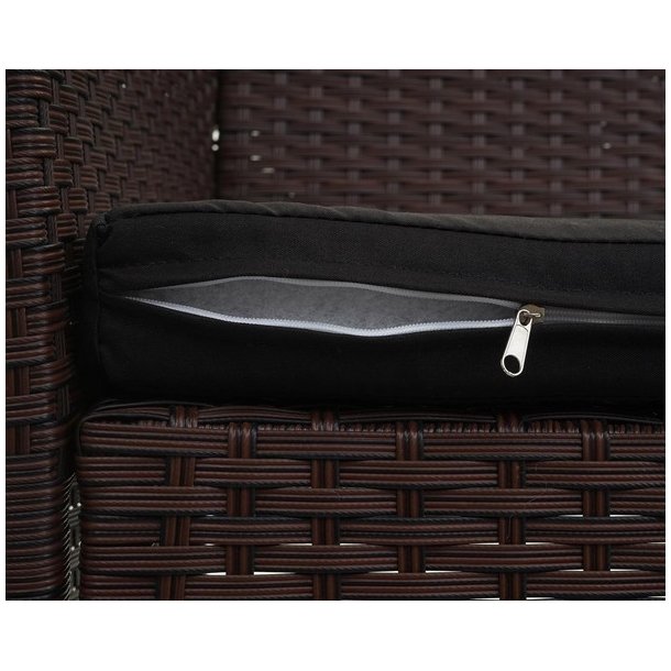 Havebnk - brun polyrattan havebnk med sort hynde