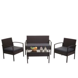 Polyrattan loungest - lounge havembelst i 4 dele - brun 2-1-1