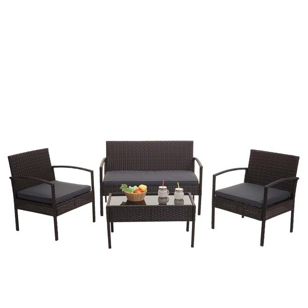 Polyrattan loungest - lounge havembelst i 4 dele - brun 2-1-1