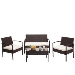 Polyrattan loungest - lounge havembelst i 4 dele - brun 2-1-1