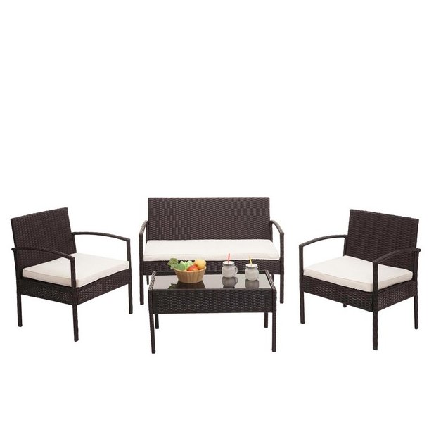 Polyrattan loungest - lounge havembelst i 4 dele - brun 2-1-1