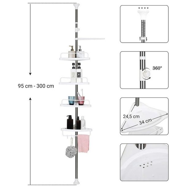 Brusestativ - hjrne brusehylde til badevrelse 95-300 cm
