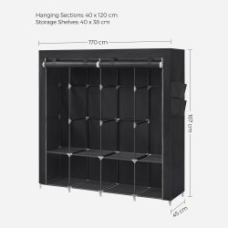 Kl�deskab med stofsider - sort garderobeskab og t�jskab - 167 cm