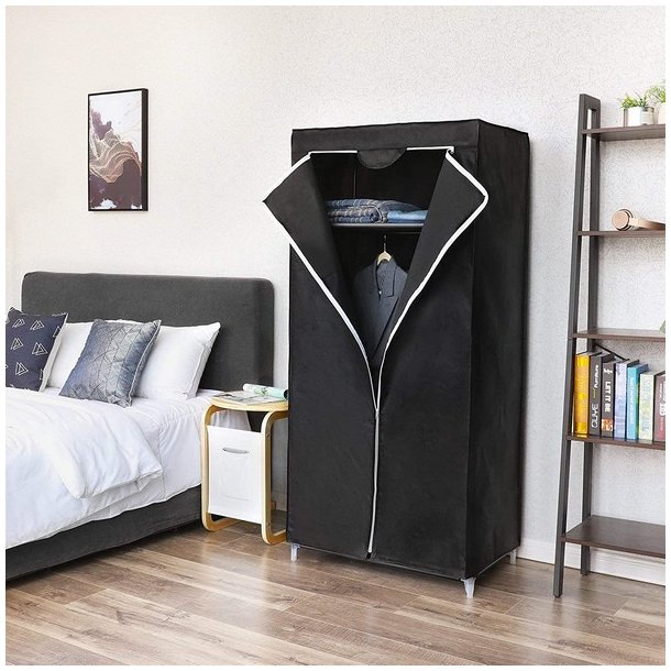 Kldeskab med stofsider - sort campingskab og tjskab - 160 cm