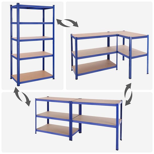 St�lreol med 5 hylder - lagerreol - bl� reol 200 x 100 x 50