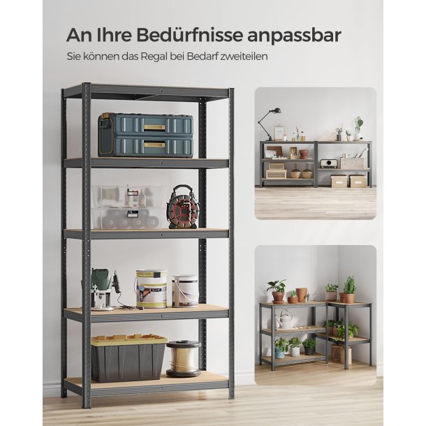 St�lreol med 5 hylder - delbar lagerreol - brun 200 x 100 x 50