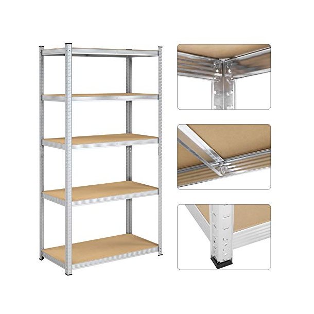 St�lreol med 5 hylder - delbar lagerreol - s�lv 200 x 100 x 50