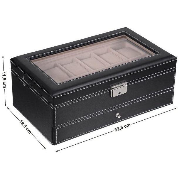Urboks i kunstl�der - display�ske til 12 ure - smykkeskrin - sort
