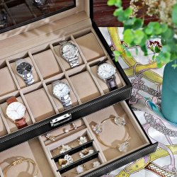Urboks i kunstl�der - display�ske til 12 ure - smykkeskrin - sort