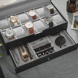 Urboks i kunstl�der - display�ske til 12 ure - smykkeskrin - sort